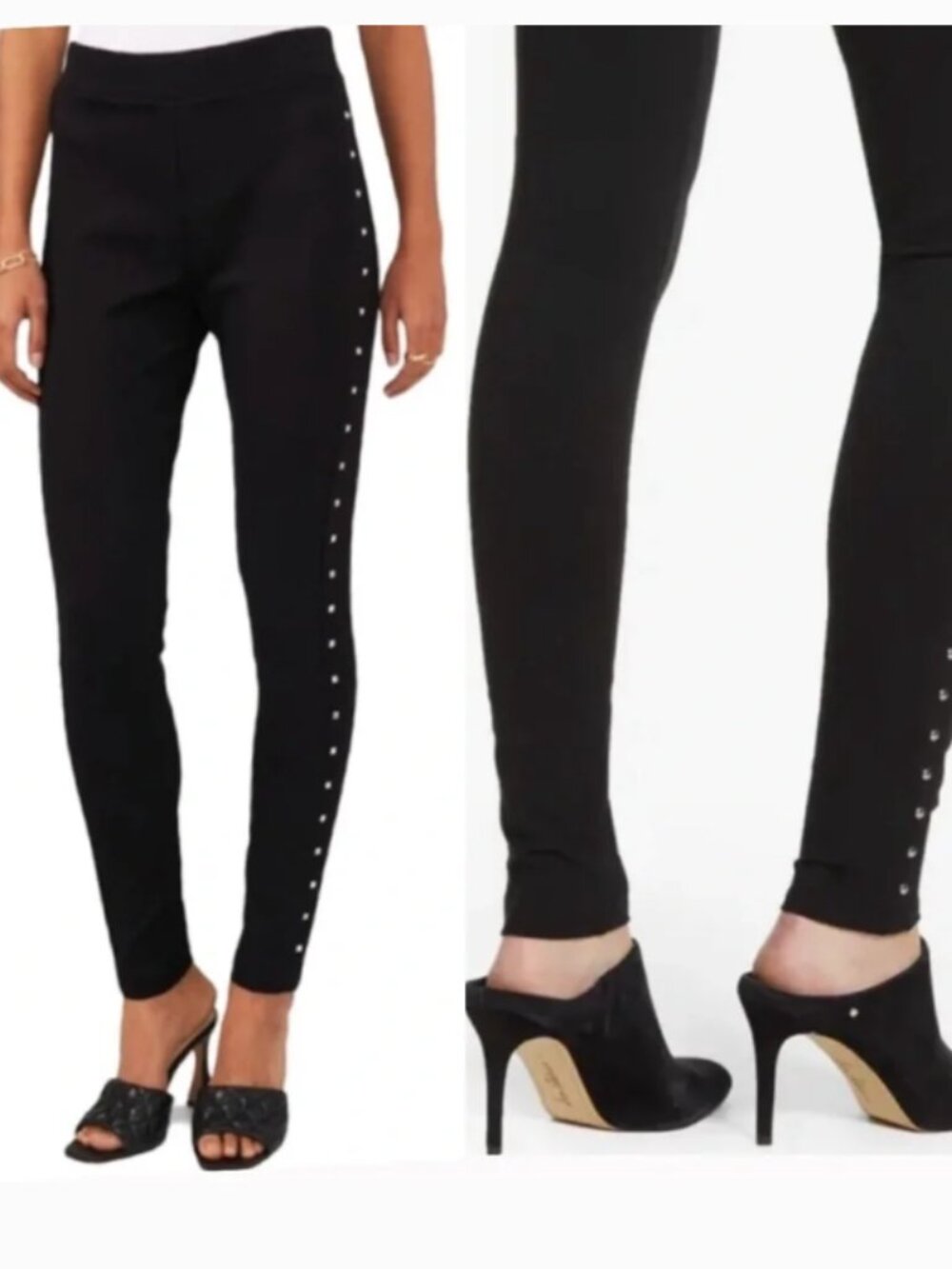 Vince Camuto Black Studded Stud Trim Ponte Leggings
